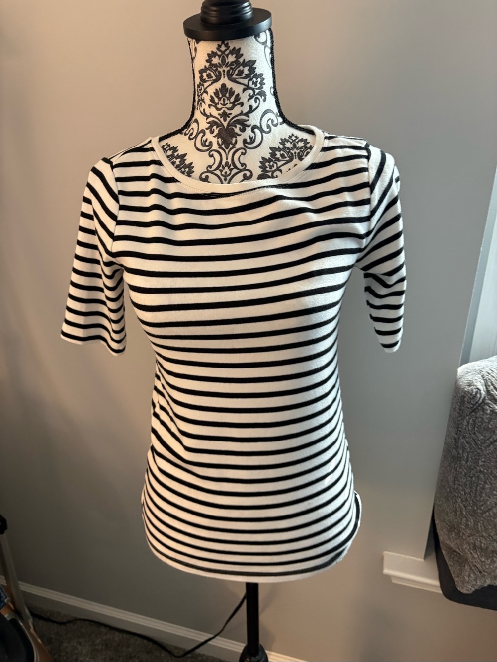 Classic Black & White Striped Crewneck Top